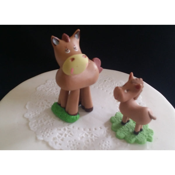 Horse and Pony Cake Topper Mommy and Baby Pony Cake Decoration Baby Pony Decor 2pcs - Cake Toppers Boutique