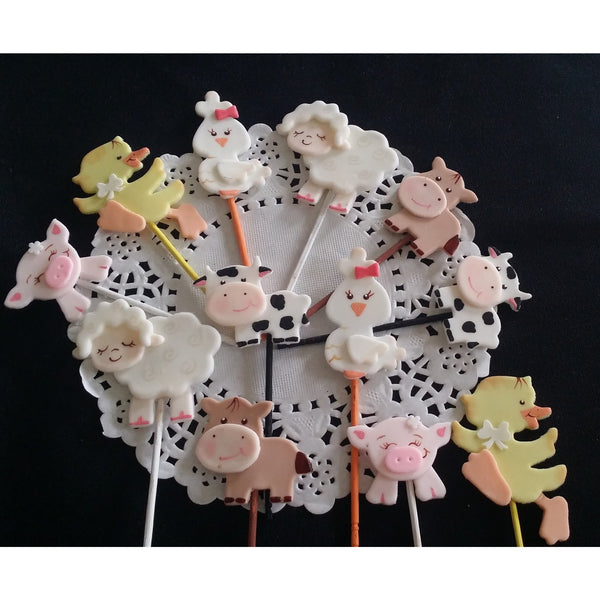 Cute Baby Farm Animals Farm Animals Birthday Decoration Animals Cupcake Toppers 12pcs - Cake Toppers Boutique