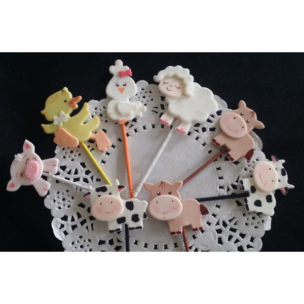 Cute Baby Farm Animals Farm Animals Birthday Decoration Animals Cupcake Toppers 12pcs - Cake Toppers Boutique