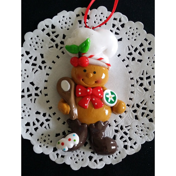 Gingebread Man Christmas Ornaments Ginger Man Chef Tree Decorations Red and Green Ormament - Cake Toppers Boutique
