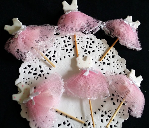 Ballerina Cupcake Toppers Ballet Dress Favor Pink Tutus Picks Baby Shower Pink Ballerina 12pcs - Cake Toppers Boutique