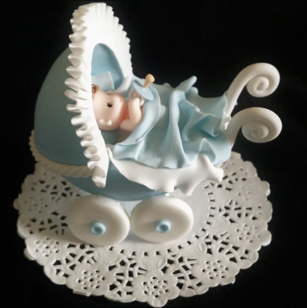 Baby Carriage Cake Topper Baby Shower Cake Decor Carriage Pink White Blue or Yellow - Cake Toppers Boutique