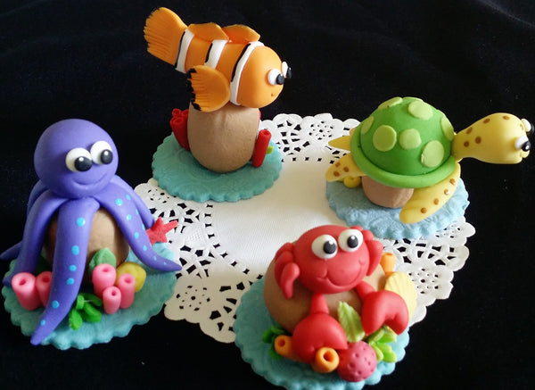 Under the sea Cake Decorations  Under the Sea Animals Sea Creatures Cake Toppers 4pcs - Cake Toppers Boutique