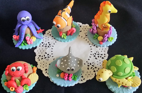 Sea Creatures Cake Decorations Under the sea Cake Topper Under the Sea Animals Cake Toppers 6pcs - Cake Toppers Boutique