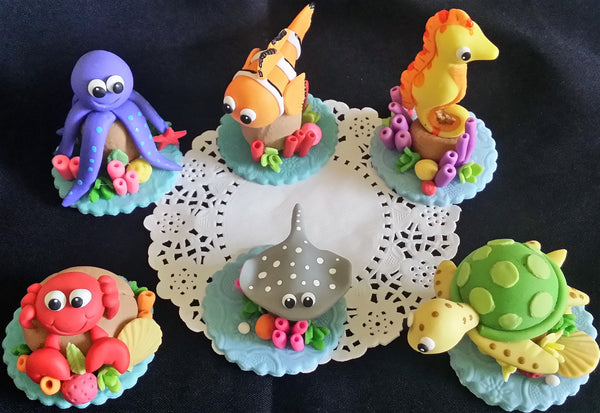 Sea Creatures Cake Decorations Under the sea Cake Topper Under the Sea Animals Cake Toppers 6pcs - Cake Toppers Boutique