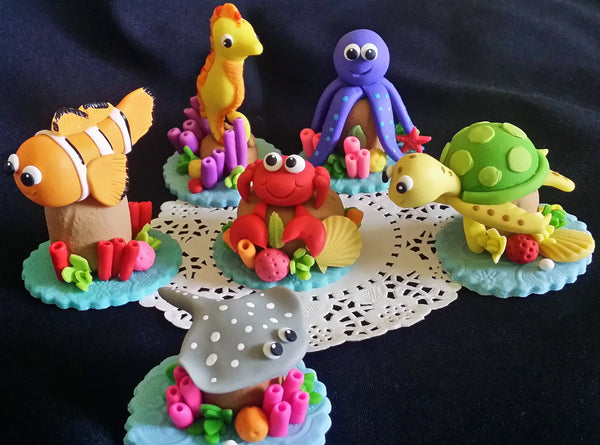 Sea Creatures Cake Decorations Under the sea Cake Topper Under the Sea Animals Cake Toppers 6pcs - Cake Toppers Boutique