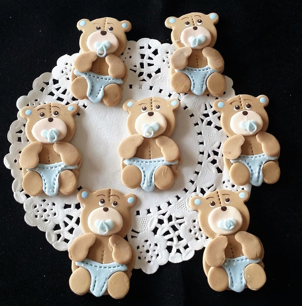 Teddy Bear Baby Shower Corsage Figurines Baby Bear for Cupcakes Pink or Blue Teddy Bear 12pcs - Cake Toppers Boutique
