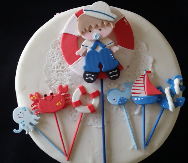 Sailor Cake Topper Nautical Baby Shower Decorations Picks Baby Sailor Centerpiece Picks 7pcs - Cake Toppers Boutique