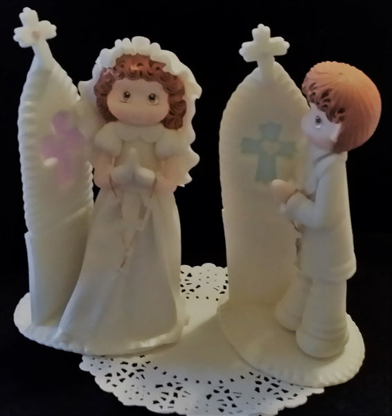 First Communion & Baptism Cake Decorations Boy Girl in White Gown Keepsake - Cake Toppers Boutique