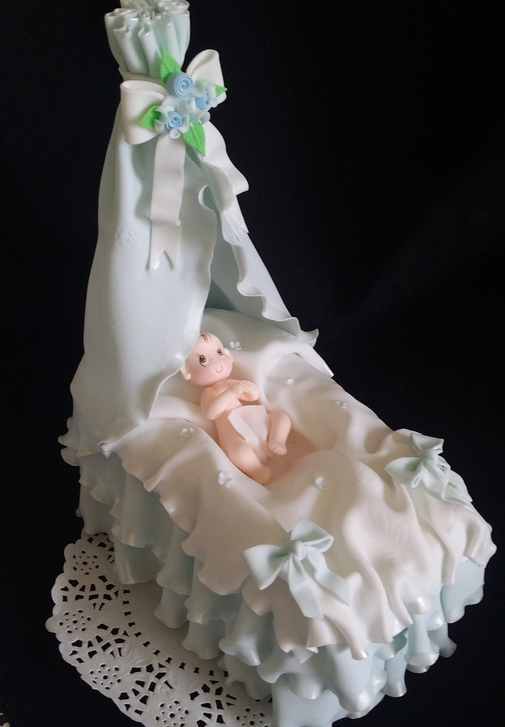 Baby Shower Cake Topper, Bassinet Cake Topper in White Pink Yellow or Blue - Cake Toppers Boutique