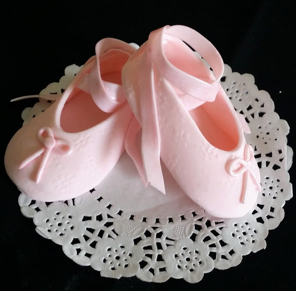 Baby Girl Cake Topper Baptism Girl Cake Decoration White & Pink Baby Shoes 2pcs - Cake Toppers Boutique