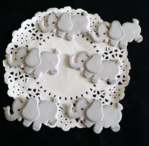 Elephant Cupcake Toppers Pink, Blue & Gray Baby Elephant Corsage Figurines 12pcs - Cake Toppers Boutique