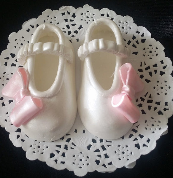 White and Pink Baby Girl Shoes Cake Topper Baptism Girl Cake Decoration Filliable Baby Shower Favors - Cake Toppers Boutique