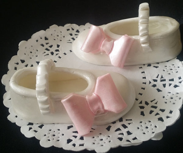 White and Pink Baby Girl Shoes Cake Topper Baptism Girl Cake Decoration Filliable Baby Shower Favors - Cake Toppers Boutique