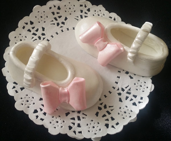 White and Pink Baby Girl Shoes Cake Topper Baptism Girl Cake Decoration Filliable Baby Shower Favors - Cake Toppers Boutique