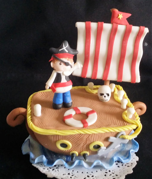 Pirate Birthday Cake Topper Pirate Cake Decoration Red & Blue Pirate Birthday Decoration - Cake Toppers Boutique