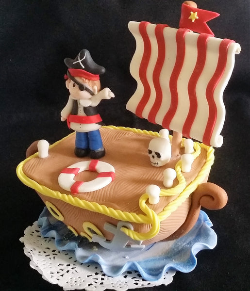 Pirate Birthday Cake Topper Pirate Cake Decoration Red & Blue Pirate Birthday Decoration - Cake Toppers Boutique