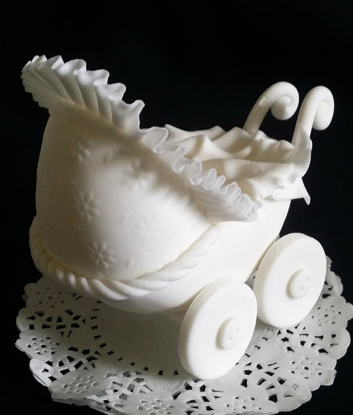 Baby Carriage Cake Topper Baby Shower Cake Decor Carriage Pink White Blue or Yellow - Cake Toppers Boutique