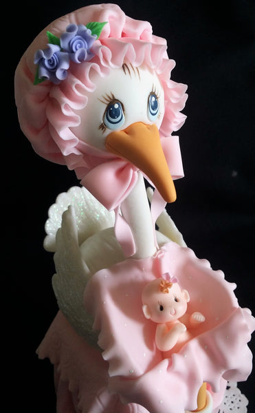 Pink Stork Cake Topper Baby Shower Decoration Baby Shower Centerpiece Stork Cake Decoration - Cake Toppers Boutique