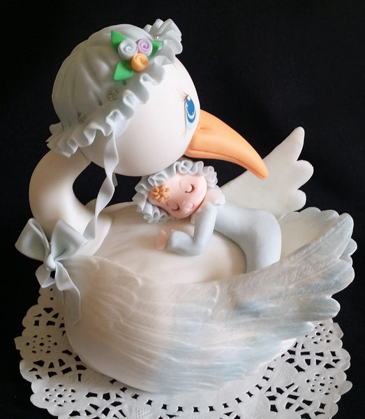 Stork with Baby Cake Topper Mommy Stork Topper Baby Shower Storks in Pink Yellow or Blue - Cake Toppers Boutique