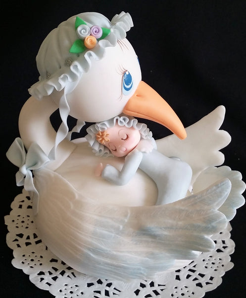 Stork with Baby Cake Topper Mommy Stork Topper Baby Shower Storks in Pink Yellow or Blue - Cake Toppers Boutique