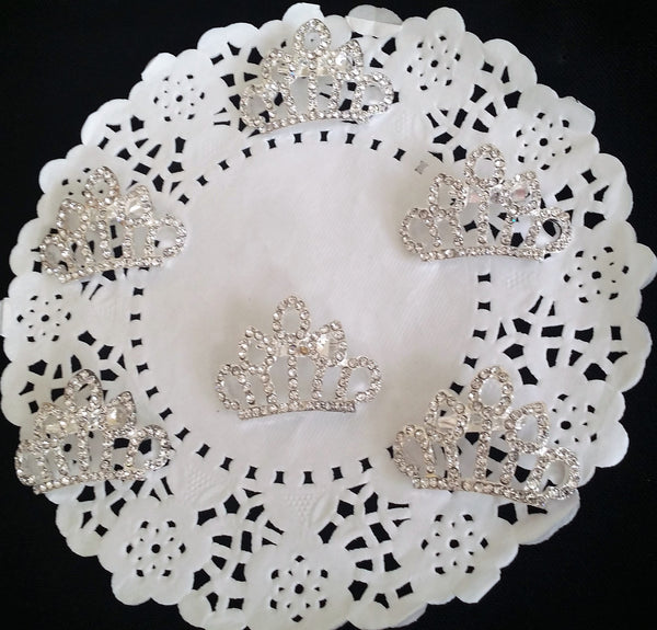 RhinestoneCrown Brooch Silver Princess Crown Headband and Corsage Crown Brooch 6pcs - Cake Toppers Boutique
