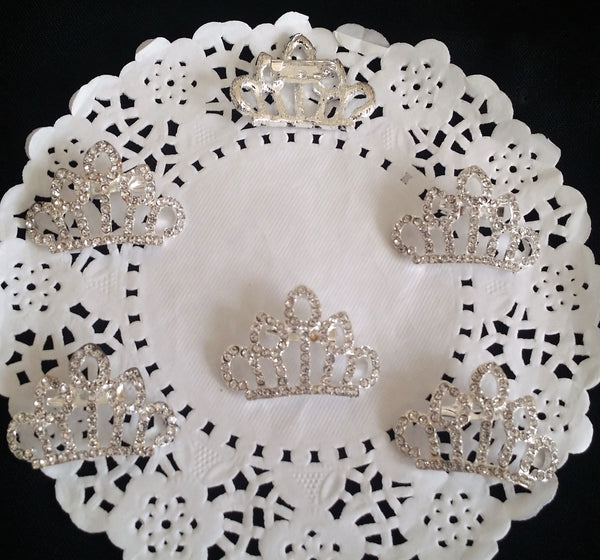 RhinestoneCrown Brooch Silver Princess Crown Headband and Corsage Crown Brooch 6pcs - Cake Toppers Boutique