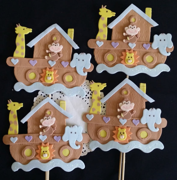 Noah's Ark Birthday Ark Cake Decoration Noah's Ark Centerpiece Picks Ark w Animals Decorations - Cake Toppers Boutique