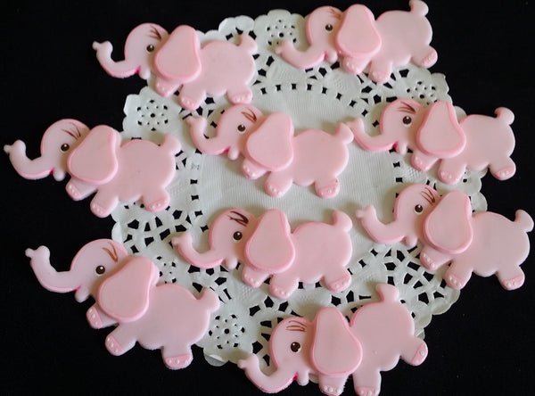 Elephant Cupcake Toppers Pink, Blue & Gray Baby Elephant Corsage Figurines 12pcs - Cake Toppers Boutique