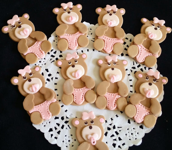 Teddy Bear Baby Shower Corsage Figurines Baby Bear for Cupcakes Pink or Blue Teddy Bear 12pcs - Cake Toppers Boutique