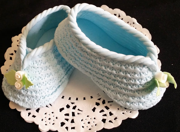Baby Booties Cake Topper Baby Shoes Cake Decoration in Blue White Pink 2pcs - Cake Toppers Boutique