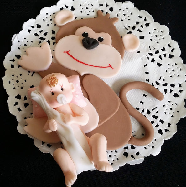 Baby and Monkey Cake Topper Monkey Cake Decorations Jungle Baby Shower 2pcs - Cake Toppers Boutique