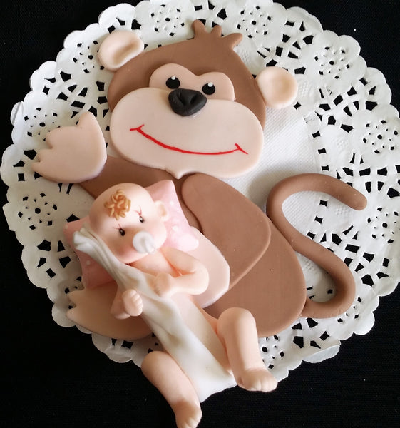 Baby and Monkey Cake Topper Monkey Cake Decorations Jungle Baby Shower 2pcs - Cake Toppers Boutique