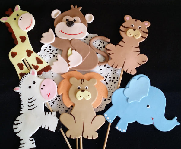 Jungle Birthday Party Decoration, Jungle Centerpieces, Zoo Birthday Favors, Baby Animal Decoration 12Pcs - Cake Toppers Boutique