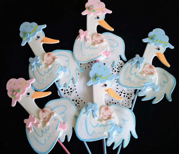 Stork Cake Topper Stork Picks for Centerpieces Pink or Blue Stork Picks Stork Cake Decorations 6pcs - Cake Toppers Boutique