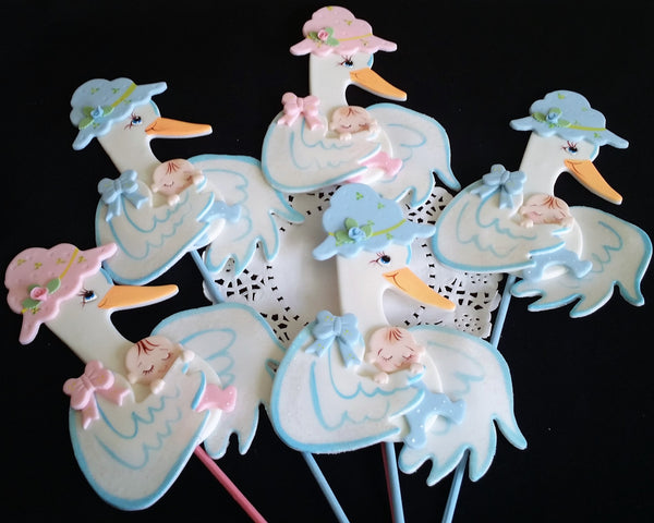 Stork Cake Topper Stork Picks for Centerpieces Pink or Blue Stork Picks Stork Cake Decorations 6pcs - Cake Toppers Boutique