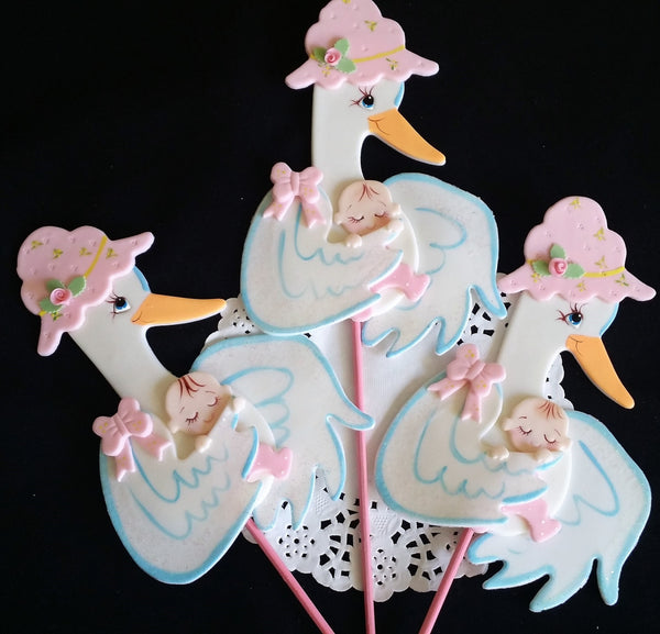 Stork Cake Topper Stork Picks for Centerpieces Pink or Blue Stork Picks Stork Cake Decorations 6pcs - Cake Toppers Boutique