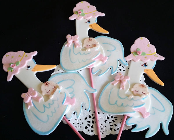 Stork Cake Topper Stork Picks for Centerpieces Pink or Blue Stork Picks Stork Cake Decorations 6pcs - Cake Toppers Boutique