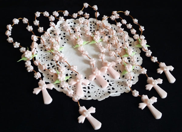 White Pink or Blue Rosaries Favors for Baptism and First Communions, Confirmations Keepsakes 12pcs - Cake Toppers Boutique