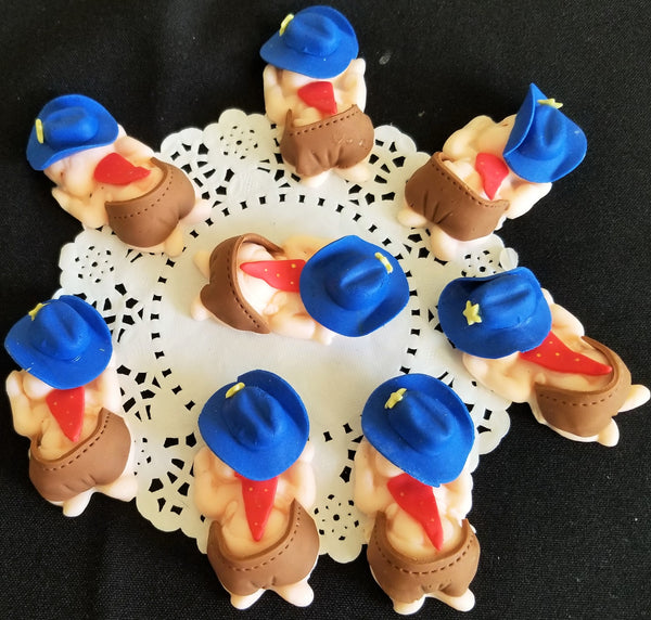Baby Cowboy and Cowgirl Cupcake Toppers Corsage Babies With Cowboy and Cowgirl Hats 12pcs - Cake Toppers Boutique