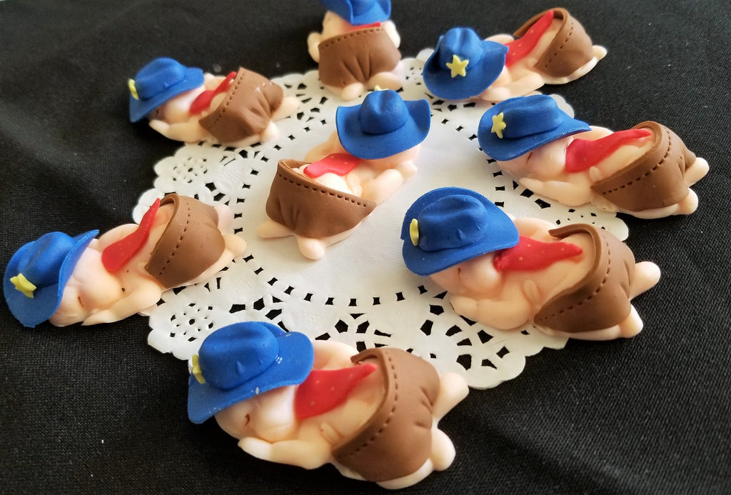 Baby Cowboy and Cowgirl Cupcake Toppers Corsage Babies With Cowboy and Cowgirl Hats 12pcs - Cake Toppers Boutique
