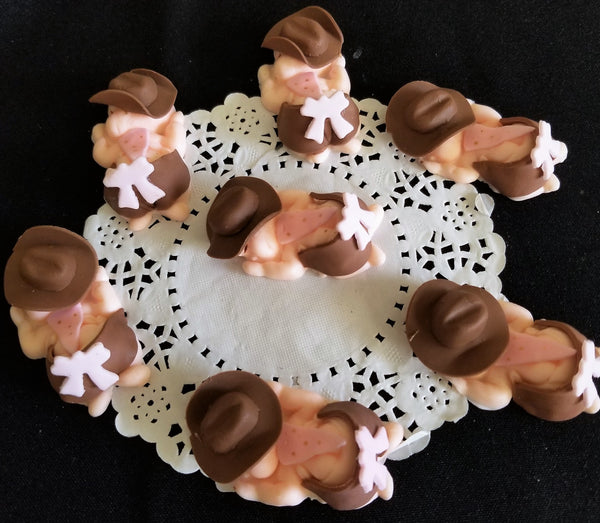 Baby Cowboy and Cowgirl Cupcake Toppers Corsage Babies With Cowboy and Cowgirl Hats 12pcs - Cake Toppers Boutique