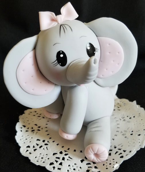 Elephant Cake Topper Gray Elephant with Blue Or Pink Decorations Baby Elephant Cake Topper - Cake Toppers Boutique