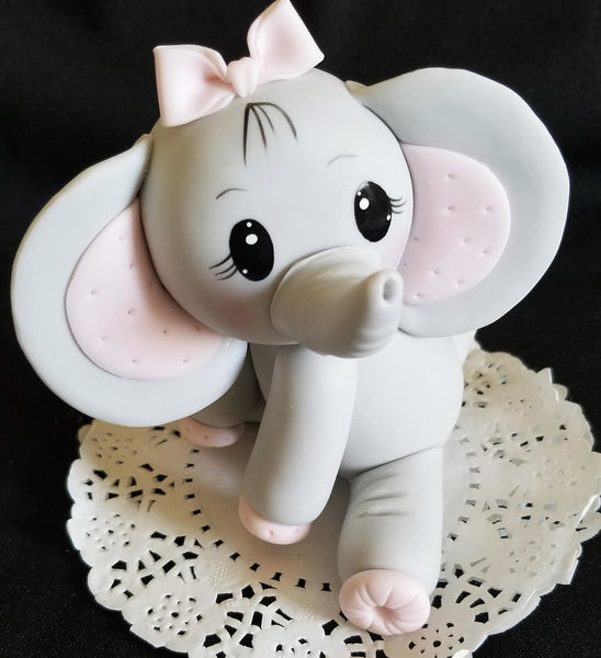 Elephant Cake Topper Gray Elephant with Blue Or Pink Decorations Baby Elephant Cake Topper - Cake Toppers Boutique