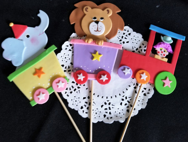 Circus Cake Toppers Circus Centerpiece Picks Clown with Circus Animals Party Decor 6pcs - Cake Toppers Boutique
