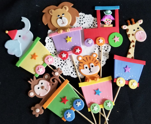 Circus Cake Toppers Circus Centerpiece Picks Clown with Circus Animals Party Decor 6pcs - Cake Toppers Boutique