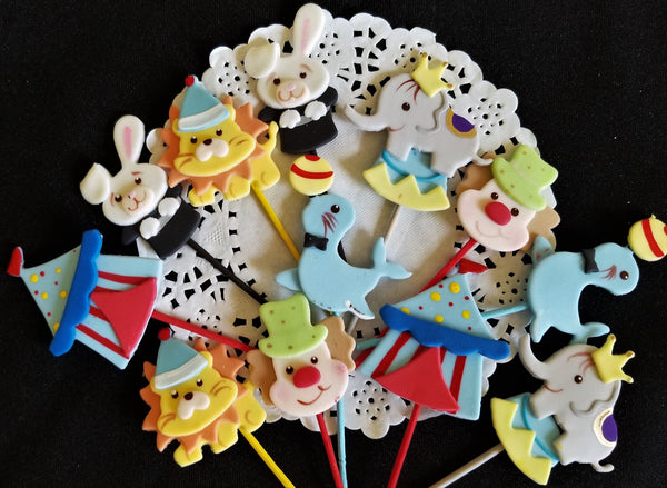 Circus Cupcake Toppers, Birthday Cupcake Topper, Circus Birthday Party, Circus Decoration 12pcs - Cake Toppers Boutique