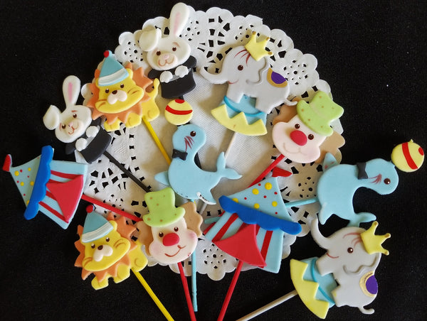 Circus Cupcake Toppers, Birthday Cupcake Topper, Circus Birthday Party, Circus Decoration 12pcs - Cake Toppers Boutique