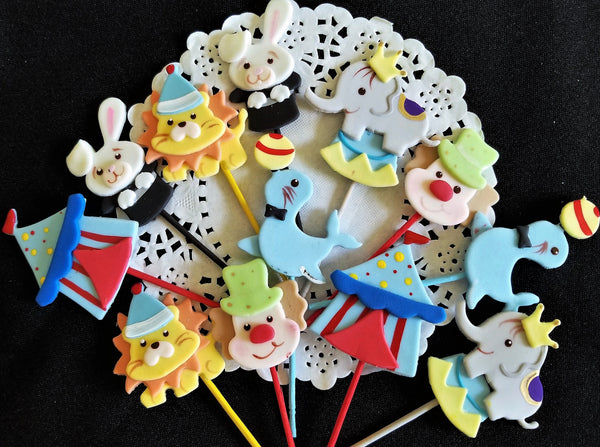 Circus Cupcake Toppers, Birthday Cupcake Topper, Circus Birthday Party, Circus Decoration 12pcs - Cake Toppers Boutique