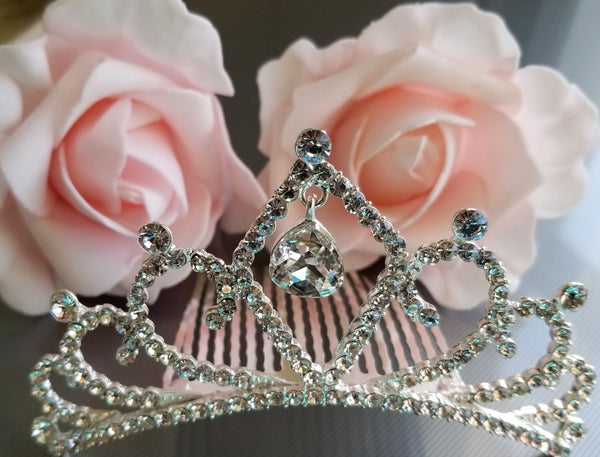 Rhinestone Crown Hairpiece Hair Comb Headpiece in Silver - Cake Toppers Boutique